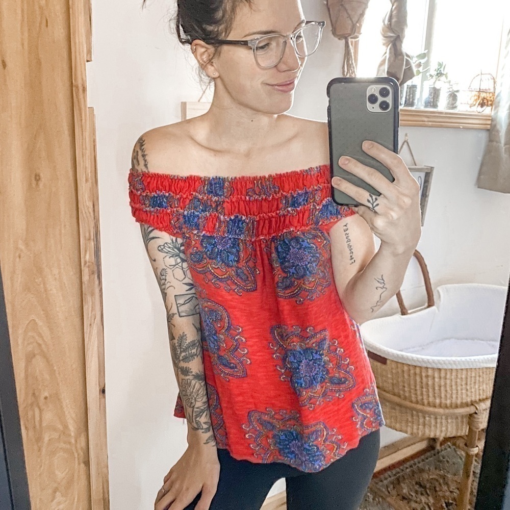 Anthropologie Meadow Rue Smocked Paisley Print Top